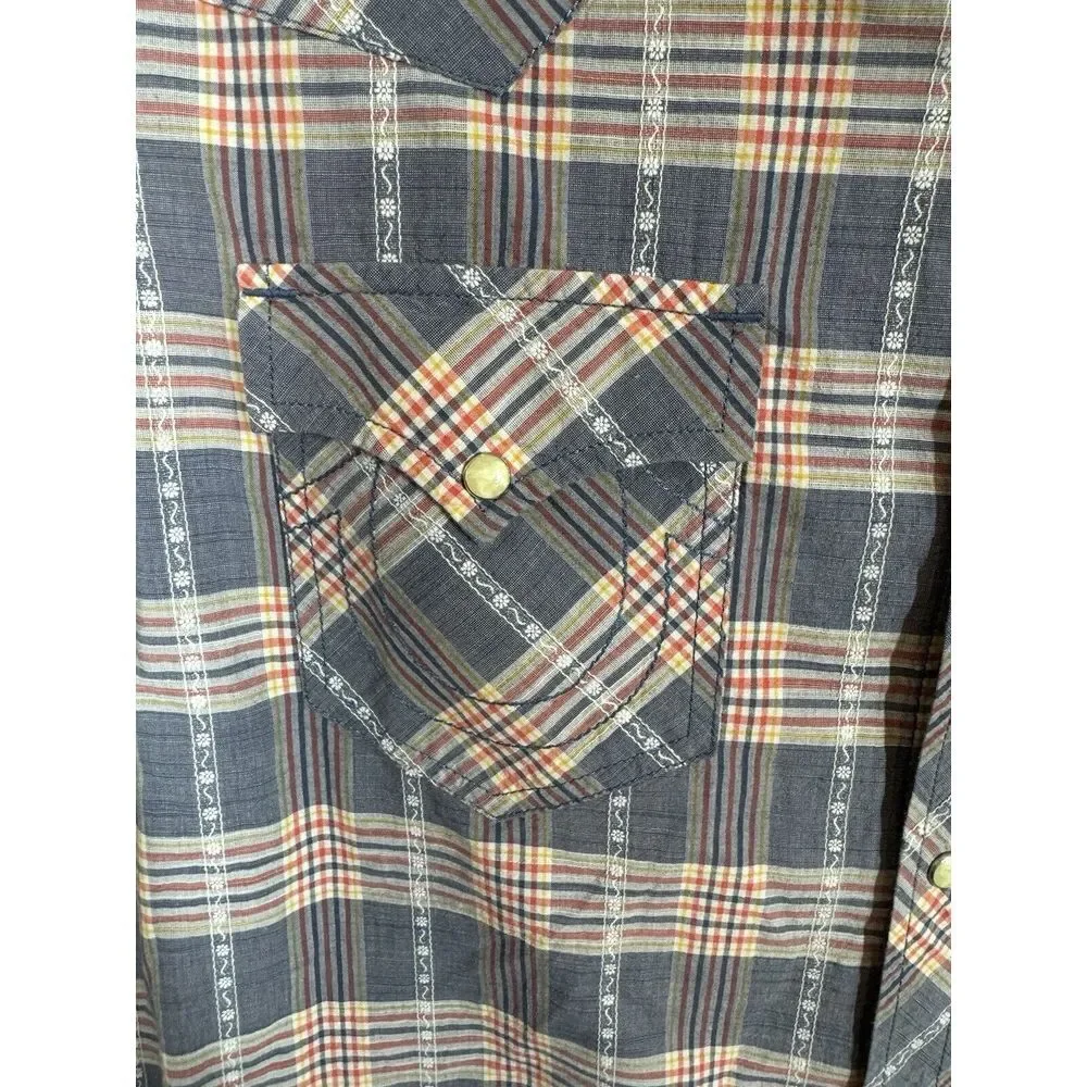 True Religion Multicolor Plaid Horseshoe Western Pearl Snap‎ Shirt Size XXXL